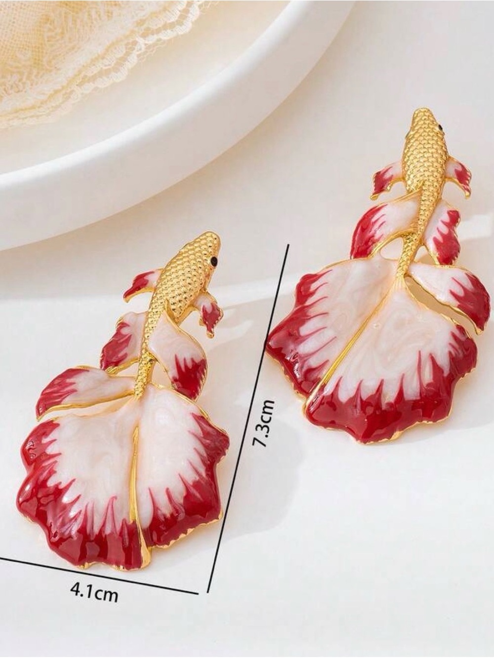 Red fish  Drop Earrings - Picture 4 of 6